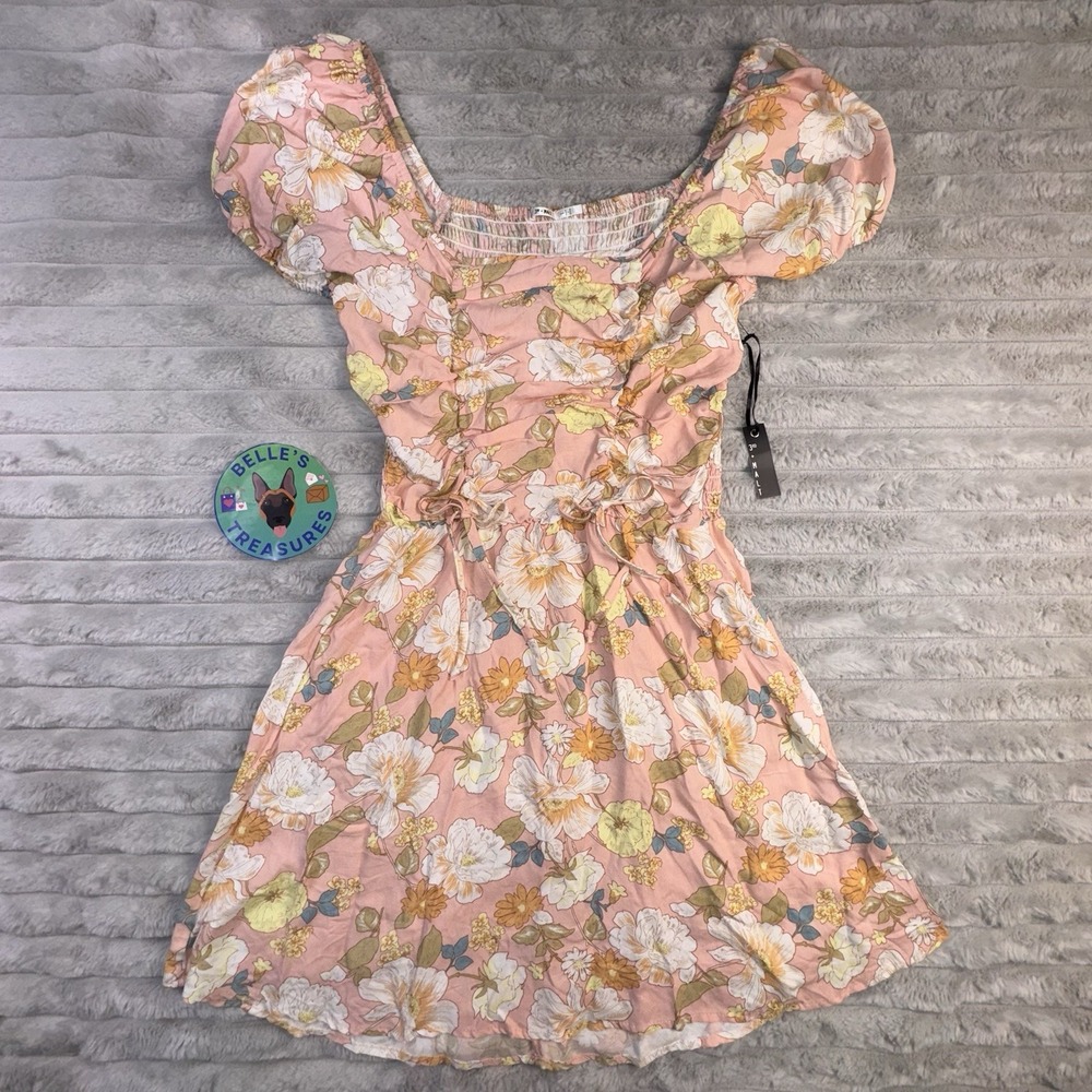 3rd‎ + Malt Dress Women's Large Pink Floral Ruched Top Bows Cottagecore Coquette